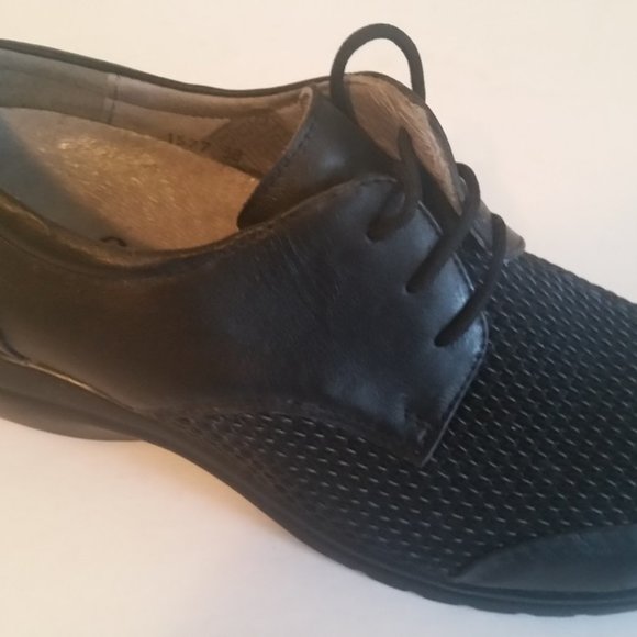 New Women's #1577 black leather +stretch oxford - Picture 1 of 4